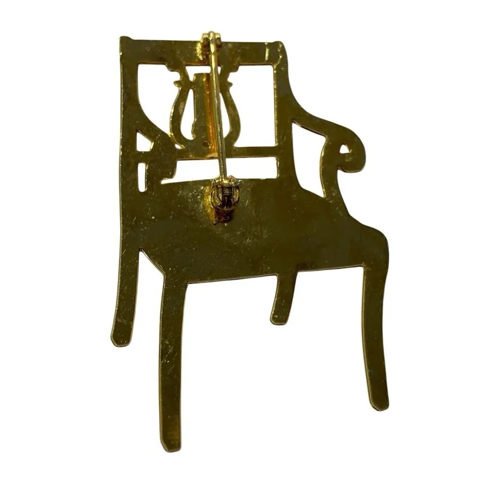 Gold Tone Victorian Vintage Style‎ Chair Collectible Brooch Lapel Pin Furniture
